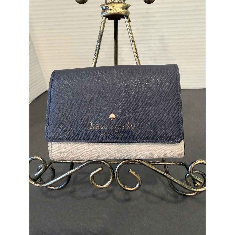 Kate Spade Navy Blue and Cream Saffiano Leather Card Holder Wallet